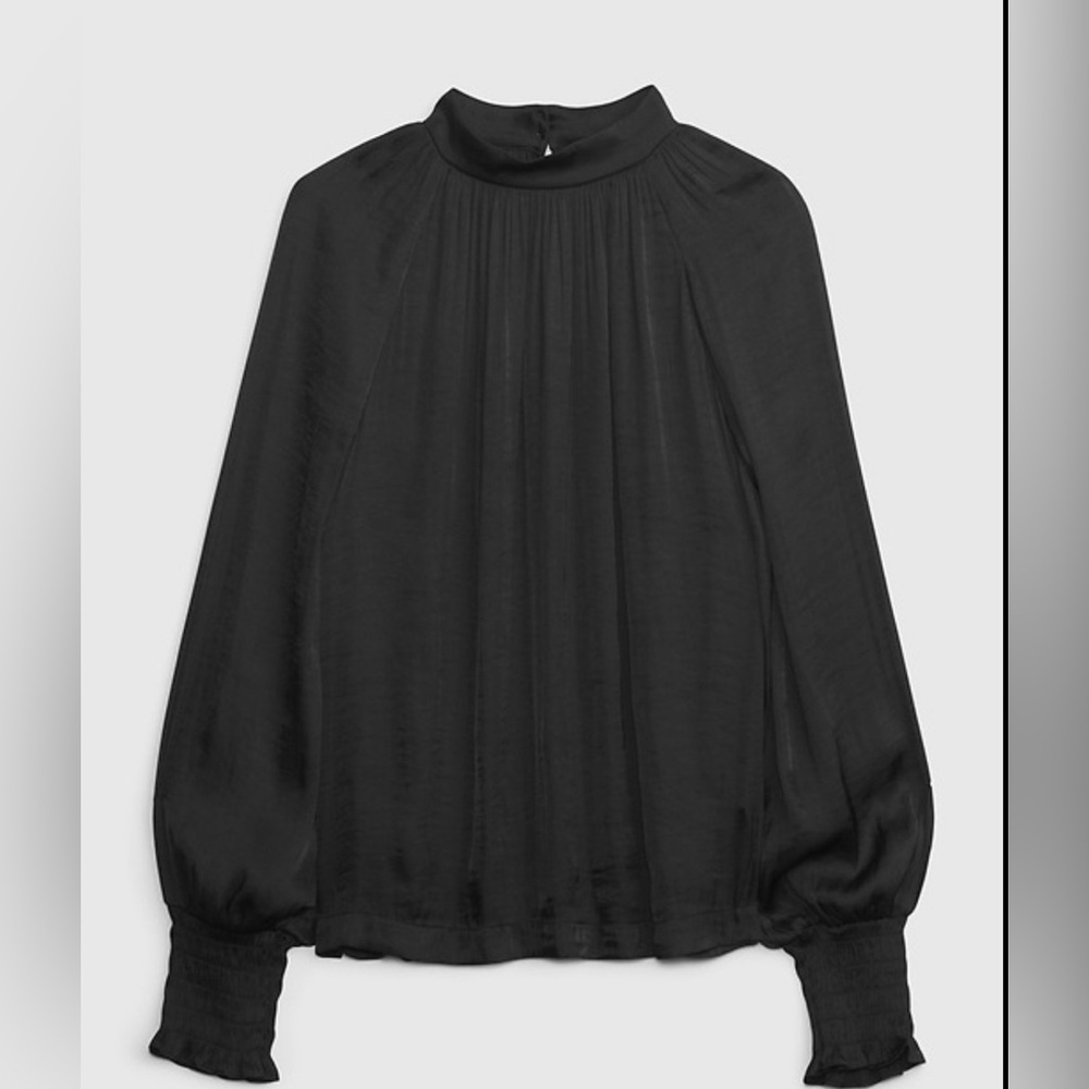 GAP Black Satin Mockneck Blouse | Size Medium |